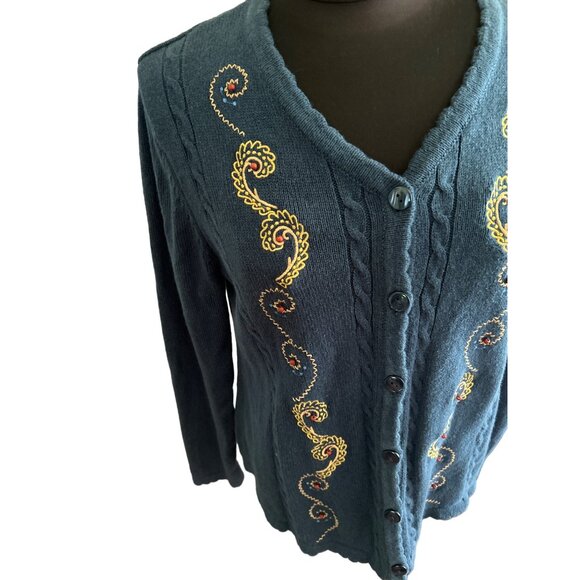 BonWorth Blue Embroidered Beaded Cardigan Sweater, Size MP - Picture 2 of 7